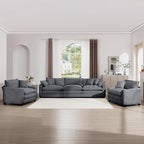 mikibama Luxury 3 Piece Sofa Set, 3-Seater & 2 Single Sofa Set, Modern Corduroy Comfy Cloud Couches Set for Living Room Office with 2 Armrest Pillows and 5 Toss Pillows, Grey