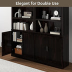 70 Inch Tall Bookcase with Doors, Library Office Bookshelf with Adjustable Shelves, Floor Standing Storage Cabinet for Bedroom Living Room Organizer with Anti Tipping Kit, Dark Cherry Finish