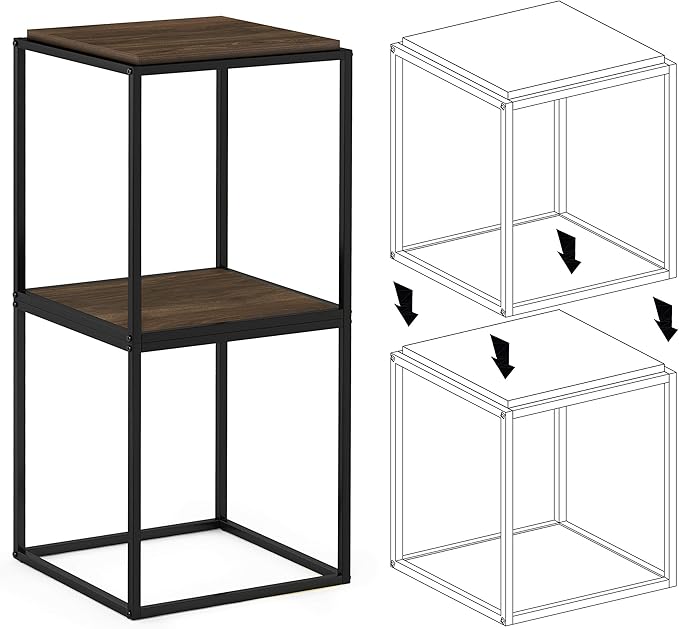 Furinno Moretti Cube Modern Stackable End Table Shelf, Columbia Walnut