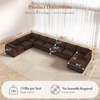 Vesgantti 204.7" Oversized Boneless Sectional Couch, Modern 9 Seater Modular Sofa with Chaise, Deep Seat Convertible Corduroy Cloud Couches for Living Room, No Assembly Required, Dark Brown