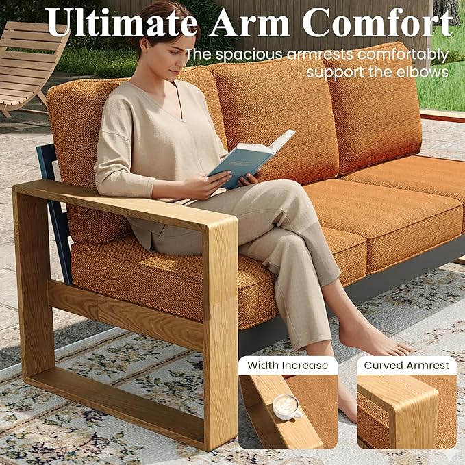 LayinSun Aluminum Patio Furniture Set 3 Seat Sofa, Oversized Seat with Hight Back, Outdoor Conversation Sets for Porch, Balcony, Deck