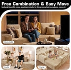 106" Cloud Sectional Couch with L-Shape Chaise & Ottoman, No Assembly Modular Sofa, Deep Seat Plush Corduroy Boneless Couched for Living Room (Beige Plush Corduroy, Right Facing Chaise with Ottoman)