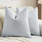FUTEI Light Blue Chenille Decorative Throw Pillow Covers 16x16 Inch Set of 2,Soft Cozy Striped Geometric Patterns Cushion Cases,Modern Home Decor for Couch Bed Living Room