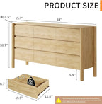 Dresser for Bedroom with 9 Drawers,63" Wide Oak Dresser with 4 Solid Wood Legs, Wooden TV Stand,Closet Clothes Organizer for Bedroom, Hallway