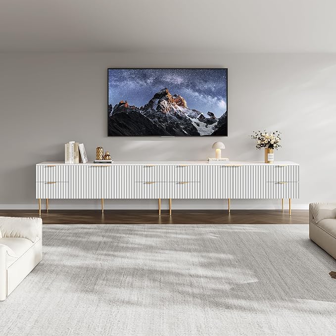 SICOTAS TV Stand for 55/60/65/70 Inch TV - 62 Inch TV Stands for Living Room Entertainment Center with 4 Drawers, Fluted Modern TV Media Console Television Cabinet for Bedroom (White, 2 Pieces)