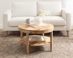 Kate and Laurel Talcott Tiered Modern Round Coffee Table, 28 x 28 x 18, Natural Wood, Transitional Two-Tier Circle Living Room Table with Storage and Mango Wood Construction