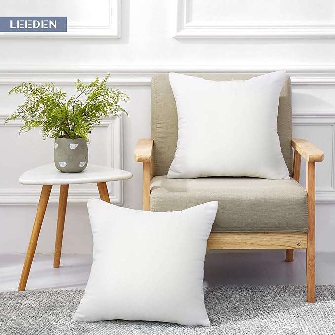 Leeden 18 x 18 Pillow Inserts (Set of 2) - Throw Pillow Inserts with 100% Cotton Cover - 18 Inch Square Decorative Pillows for Sofa, Couch, Bed and Home Decor