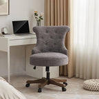 Home Office Chair Adjustable Height Swivel Chair with Wheels Linen Fabric Upholstered Computer Desk Chair with Wooden Legs Comfortable Armless Chair for Home Office Study Studio(Grey)