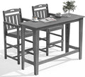 HDPE Outdoor Patio Bar Set with High Top Table and 2 Adirondack Chairs, All-Weather Bar Height Outside Rectangular Pub Furniture for Bistro, Garden, Backyard, Deck | 3-Pieces, Grey