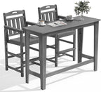 HDPE Outdoor Patio Bar Set with High Top Table and 2 Adirondack Chairs, All-Weather Bar Height Outside Rectangular Pub Furniture for Bistro, Garden, Backyard, Deck | 3-Pieces, Grey