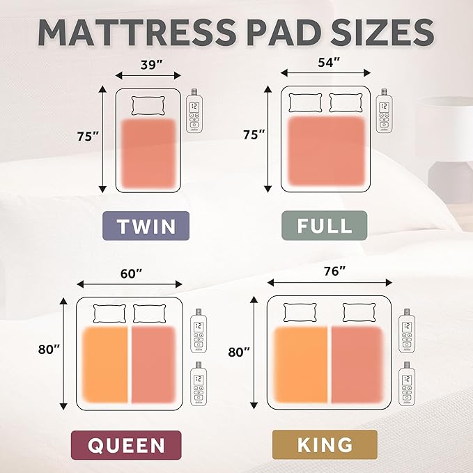 Sunbeam Electric Heated Mattress Pad Soft Cozy Fabric Fast Heating 12 Heat Settings 12-Hour Auto Shut-Off Deep Pocket Skirt Machine Washable King 80" x 76"