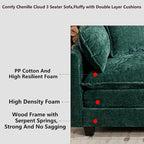 Aoowow Modular Sectional 3 Seater Cloud Sofa Couch for Living Room,113.8" Cloud Sofas with Deep Seat,Modern Chenille 3 Seat Sofas,Fluffy Cloud Couches for Bedroom,Apartment,Office (Green, 3 Seater)