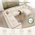 Vesgantti 141.7" Oversized Sectional Boneless Couch, Modern 7 Seater Modular Sofa with Chaise, Deep Seat Convertible Plush Corduroy Cloud Couches for Living Room, No Assembly Required, Beige