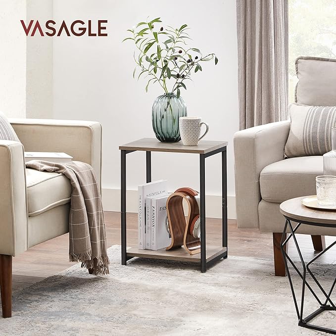VASAGLE Side Table, Small End Table, Nightstand for Living Room, Bedroom, Office, Bathroom, Greige and Black ULET271B02