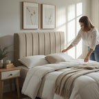 Nestl Upholstered Twin Headboard - Easy Assemble Channel Stitched Headboard Twin Size - Wall Mounted Headboards with 3D Soundproof Wall Panels Peel & Stick Floating Headboards, Linen