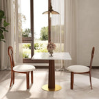 Sintered Stone Square Office Table and Chair Set - Meeting Table for Small Offices (Dark Brown Leg and White Top, 1 Table and 2 Chairs)
