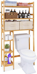 SMIBUY Over The Toilet Storage, Bamboo 6-Tier Bathroom Storage Shelf with Drawers, Freestanding Above Toilet Organizer Rack, Mass-Storage, Space Saver for Small Room (Natural)