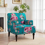 Pia Ricco Floral Accent Chair: Modern Nailhead Trim Armchair with Wood Legs - Upholstered Reading Chair for Living Room, Bedroom, Home Office
