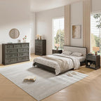 Farmhouse Dresser and Nightstand Sets, 4Pcs Bedroom Furniture Set, Nightstand Set of 2 & 55" Wide 9 Drawer and 44" Tall 5 Drawer Dresser with Large Drawers & Bar Handles, Grey