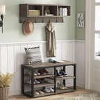 Tribesigns Coat Rack Shoe Bench Set Industrial, Hall Tree with 3 Storage Cubbies, 7 Hooks for Entryway, Hallway, 5-in-1Design, Vintage Grey