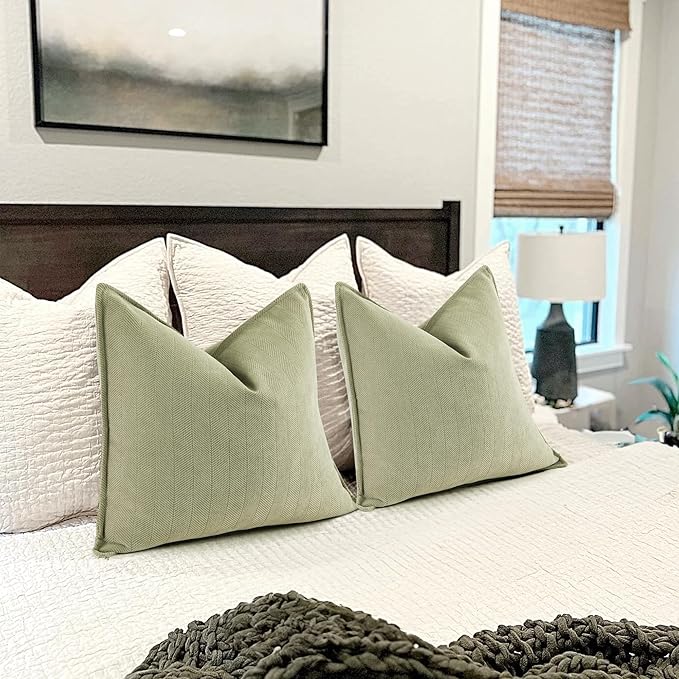 ZWJD Sage Green Pillow Covers 12x20 Set of 2 Chenille Throw Pillow Covers with Elegant Design Soft and Luxurious Decorative Throw Pillows for Couch, Bed, and Home Decor