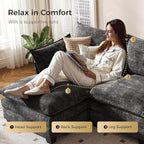 KKL 120" Modular Sectional Sofa for Living Room, U-Shaped 6 Seater Convertible L-Shaped Cloud Couch with Ottoman, Chenille Modern Sectional Couches for Living Room, Apartment, Grey