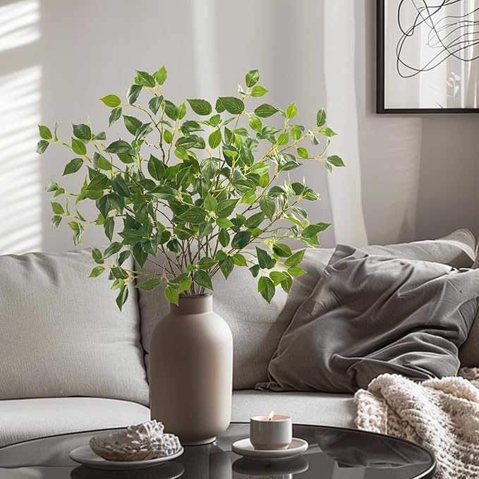 Eucalyptus Stems 32" Fake Plants Greenery for Vase Artificial Plants Indoor Bay Leaves Bathroom Decor Fake Leaves Greenery Stems Dining Room Decor Nordic (6PCS)