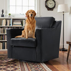 Pia Ricco Set of 2: Modern Oversized Faux Leather Swivel Accent Chairs w/Removable Covers for Living Room, Reception Value Pack,Black