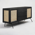 NTC MOSSIC Large Sideboard with 2 Doors and 3 Drawers, Buffet Cabinet with Natural Rattan and Metal Legs, Modern Storage Cabinet for Living Room, and Hallway, Effortless Assembly - Burnt Black