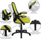 Flash Furniture Porter Mesh High Back Ergonomic Swivel Office Chair with Lumbar Support, Flip-Up Arms, Tilt Lock/Tilt Tension, Height Adjustable, Black/Green Frame