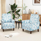 GOFLAME Floral Accent Chair, Comfy Upholstered Armchair with Rubber Wood Legs and Thick Padded Cushion, High Back Single Sofa Chair, Reading Side Chair for Living Room, Bedroom, Blue