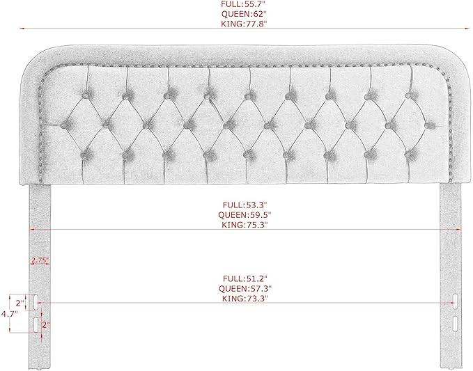 BeyetseaTufted Upholstered Pink King Headboard only-Button Solid Wood HeadBoards with Adjustable Height-Modern Velvet Padded Bed Head Boards-Easy Install&Nailhead