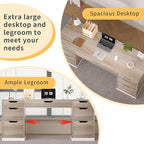 Computer Desk with Storage Drawers, 54 Inch Executive Desk with 7 Drawers for Bedroom, Office Desk with File Drawers for Work Study Writing, Small Spaces, White and Walnut