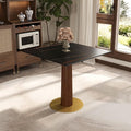 Sintered Stone Square Office Table - Meeting Desk for Small Offices (Dark Brown Leg and Black Top, 1 Table Only)