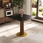 Sintered Stone Square Office Table - Meeting Desk for Small Offices (Dark Brown Leg and Black Top, 1 Table Only)