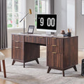 T4TREAM Fluted Executive Desk with Drawers, 60" Modern Home Office Computer Desk with Charging Station, File Cabinet, Keyboard Tray and Storage Cabinet for Study, Living Room, Bedroom, Dark Walnut