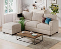 85'' L Shaped Couch with Armrest Organizer,3 Seats Sofas with Movable Ottoman,Comfy Sectional Sofa with Thick Cushion,Chenille Sectional Couches for Living Room,Bedroom,Apartment,Home Furniture,Khaki