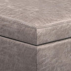 SIMPLIHOME Owen 48 inch Wide Mid Century Modern Rectangle Rectangular Storage Ottoman in Distressed Grey Taupe Vegan Faux Leather, Assembled, for the Living Room, Entryway and Family Room
