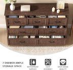 CARPETNAL Farmhouse Dresser and Nightstand Sets for Bedroom, 4 Pcs Bedroom Set, 5 Drawer & 7 Drawer Dresser and Nightstand Set of 2, Wood Chest of Drawers for Living Room, Entryway, Brown