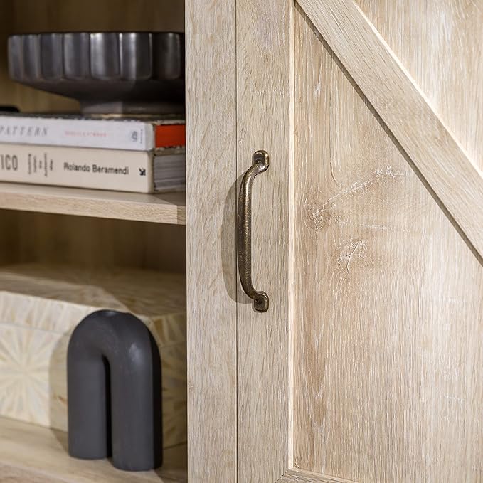 Walker Edison Georgetown Modern Farmhouse Double Barn Door TV Stand for TVs up to 80 Inches, 70 Inch, White Oak, Without Fireplace