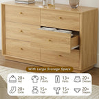 Mid Century Modern Dresser, 6 Drawer Dresser with Storage, 47" Wide Chest of Drawers with Wood Grain Texture, Drawers Organizer for Bedroom, Living Room, Hallway, Gold Oak