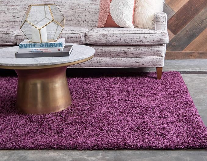 Unique Loom Solid Shag Collection Area Rug (6' 1" x 9' Rectangle, Eggplant Purple)