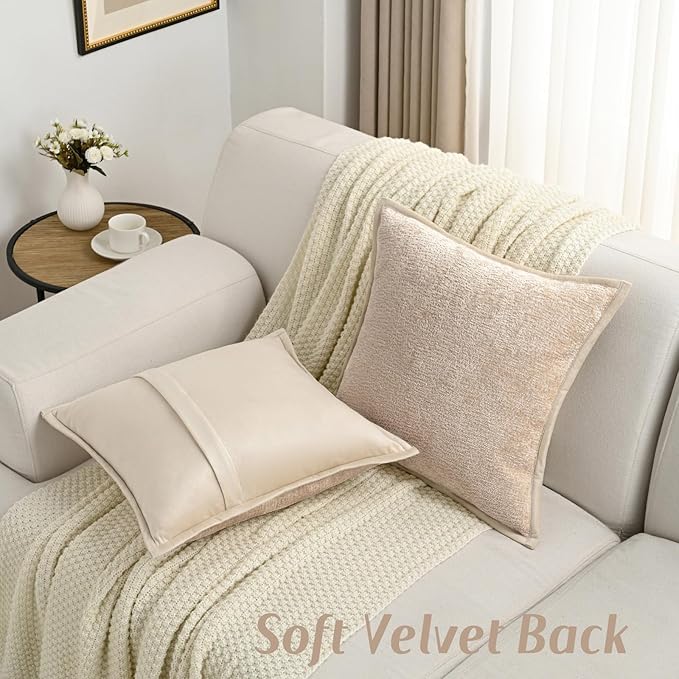 FUTEI Oatmeal Chenille Throw Pillow Covers 18x18 Inch Set of 2,Soft Cozy Bound Edge Design Cushion Case,Home Decor for Couch Bed Living Room