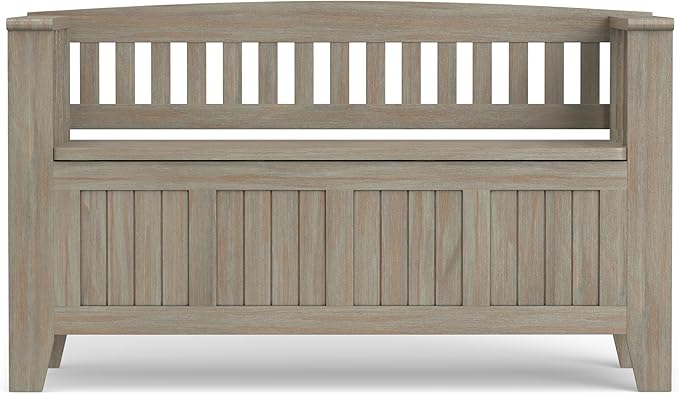 SIMPLIHOME Acadian Entryway Storage Bench - 48 inch Wide Solid Wood Hallway Seat in Distressed Grey, Transitional Bench for Entryway or Living Room with Lift-Up Lid and Spacious Storage