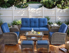 HUMMUH 7-Piece Outdoor Patio Furniture All-Weather PE Wicker Outdoor Conversation Set-Patio Couch Swivel Rocker Chairs with Ottomans Tables for Backyard,Poolside,Deck
