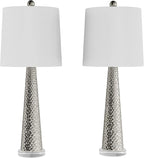 Lavish Home 30 Inch Table Lamps Set of 2 Contemporary Hammered Glass Lights for Bedroom, Living Room, and Office with Energy-Efficient LED Bulbs (Silver)