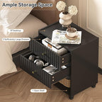 Modern Nightstand Set of 2, Fluted End Table with Open Shelf, Night Stand with 2 Drawers for Bedroom (2,Black)