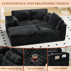 114" Cloud Boneless Sectional Couches for Living Room, Modular Sectional Sofa with Cup Holder, Cozy Fluffy L Shaped Deep Seat Couch with Storage Pocket, No Assembly Required, Dark Black