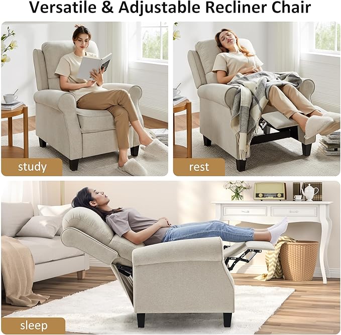 Recliner Chair for Living Room, Modern Reclining Sofa Home Theater Seating with Upholstered Push Back, Mid-Century Reclining Armchair with Lumbar Support, Bedroom, Reading Nook, Office, Set of 2