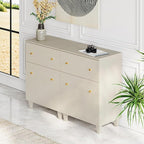 WAMPAT Storage Cabinets with Drawers and Doors, 2-in-1 Living Room Beige Wood Side Cabinets Floor Storage Organizer with Adjustable Shelf for Dining Room, Kitchen, Entryway, Hallway, 47.2x15.3x32.4